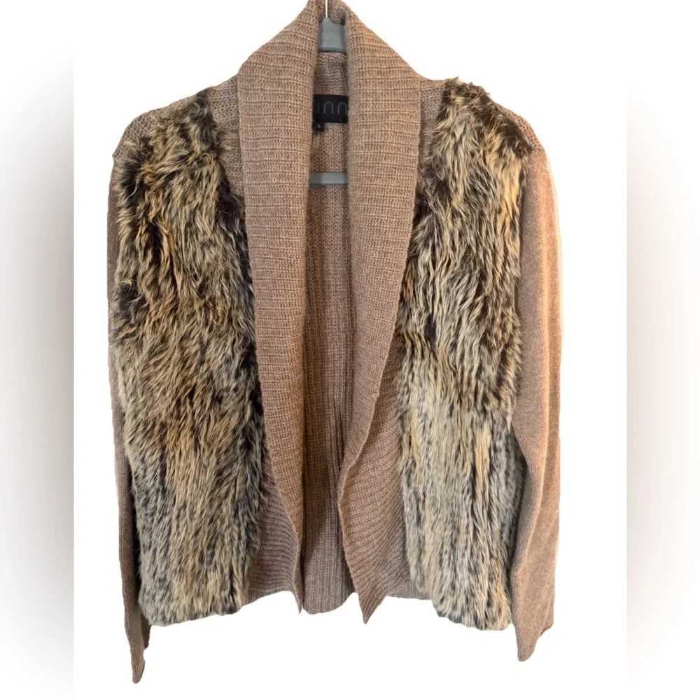 Quinn light brown rabbit fur and cashmere cardigan size SMALL